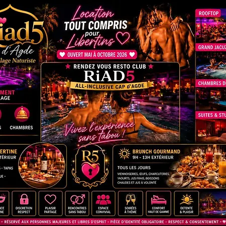 Village Naturiste Cap D'Agde Hotel Libertin Location Studio Club Riad 5-2